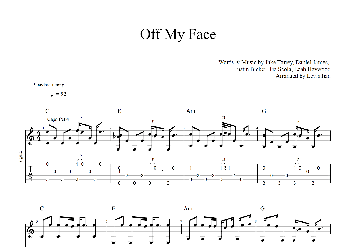 off my face曲谱图片