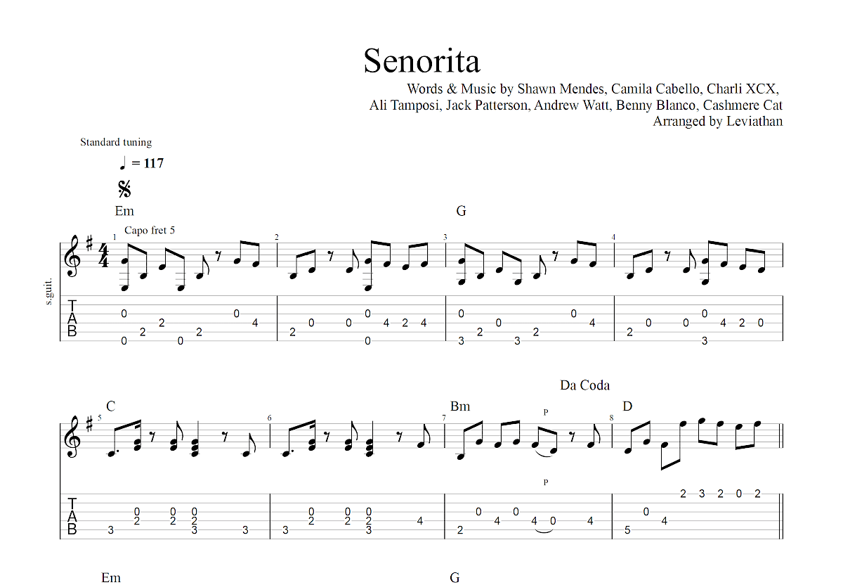 senorita吉他谱指弹图片