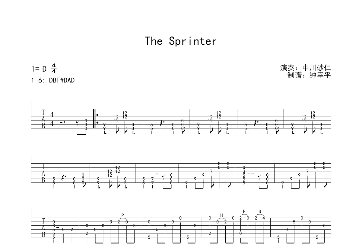 The Sprinter吉他谱(gtp谱)_中川砂仁(中川イサト;Isato Nakagawa)