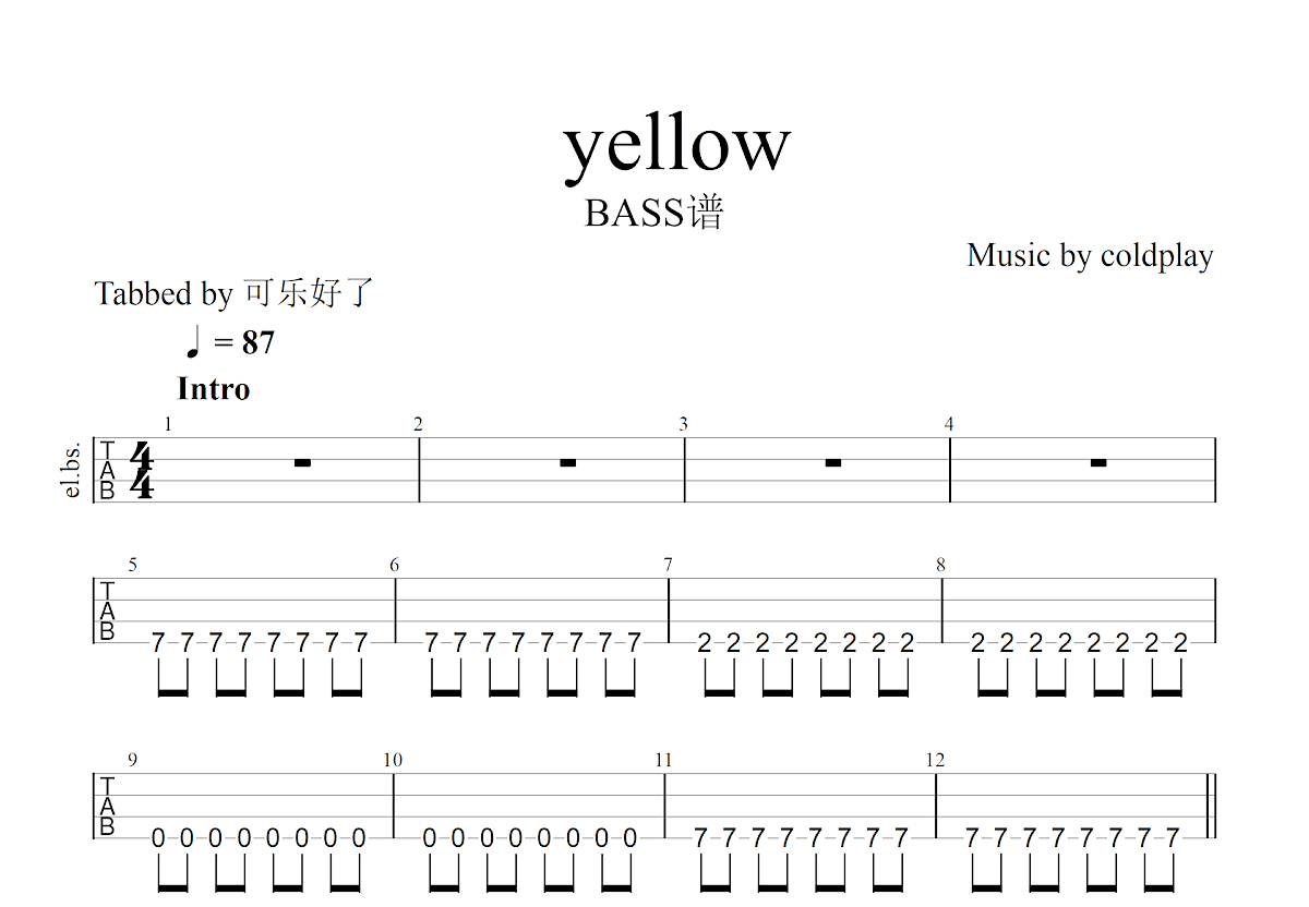 Yellow吉他谱_coldplay_B调单旋律 - 吉他世界