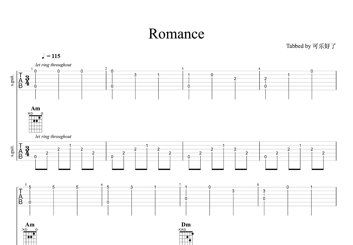 《爱的罗曼史 Romance De Amor（二重奏吉他谱 吉他谱-虫虫吉他谱免费下载