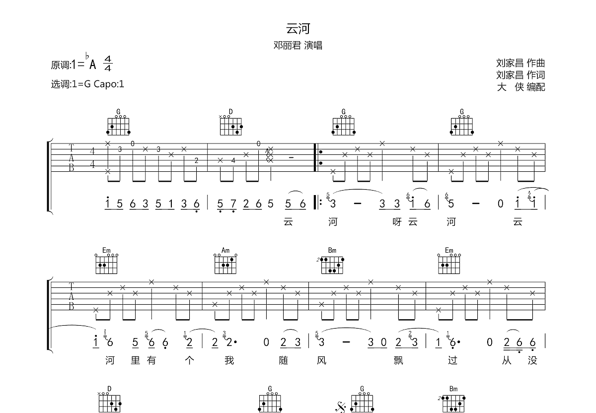 云河吉他谱图片