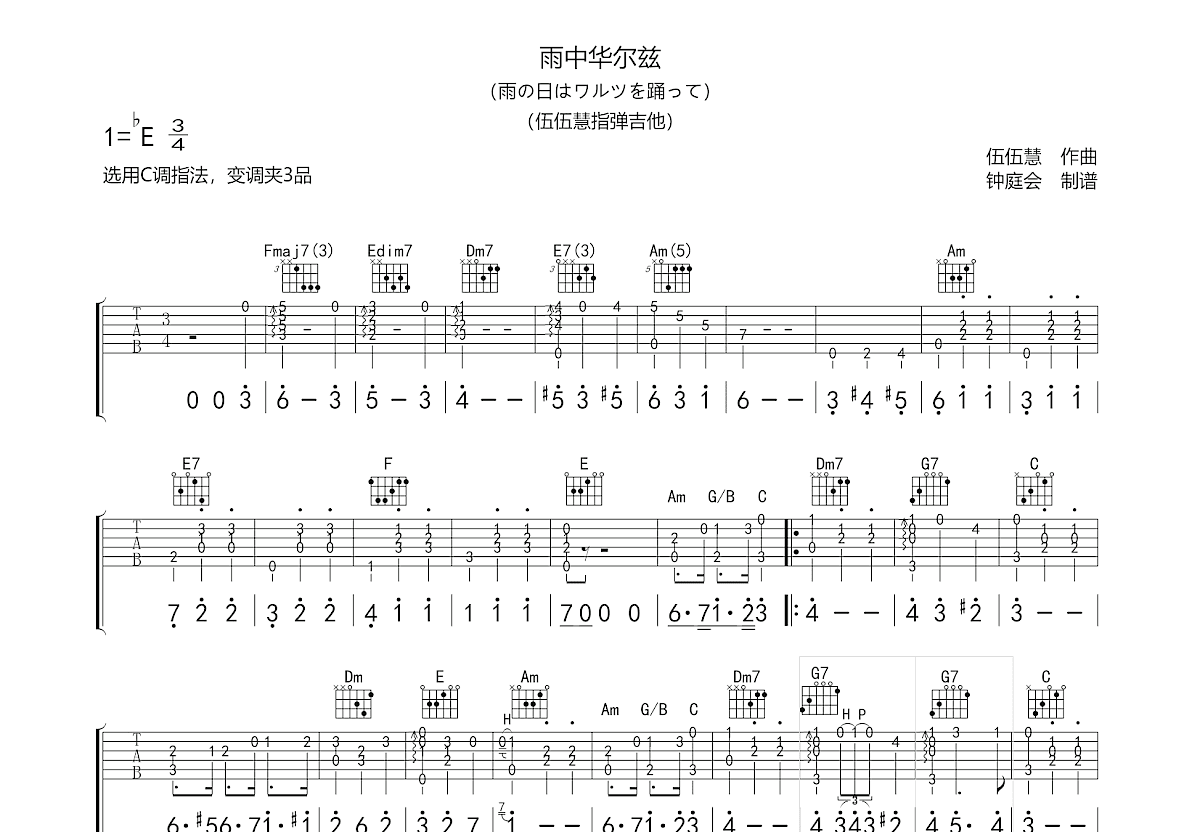 巴西华尔兹指弹谱-独奏六线谱-古典吉他指弹曲目-看谱啦