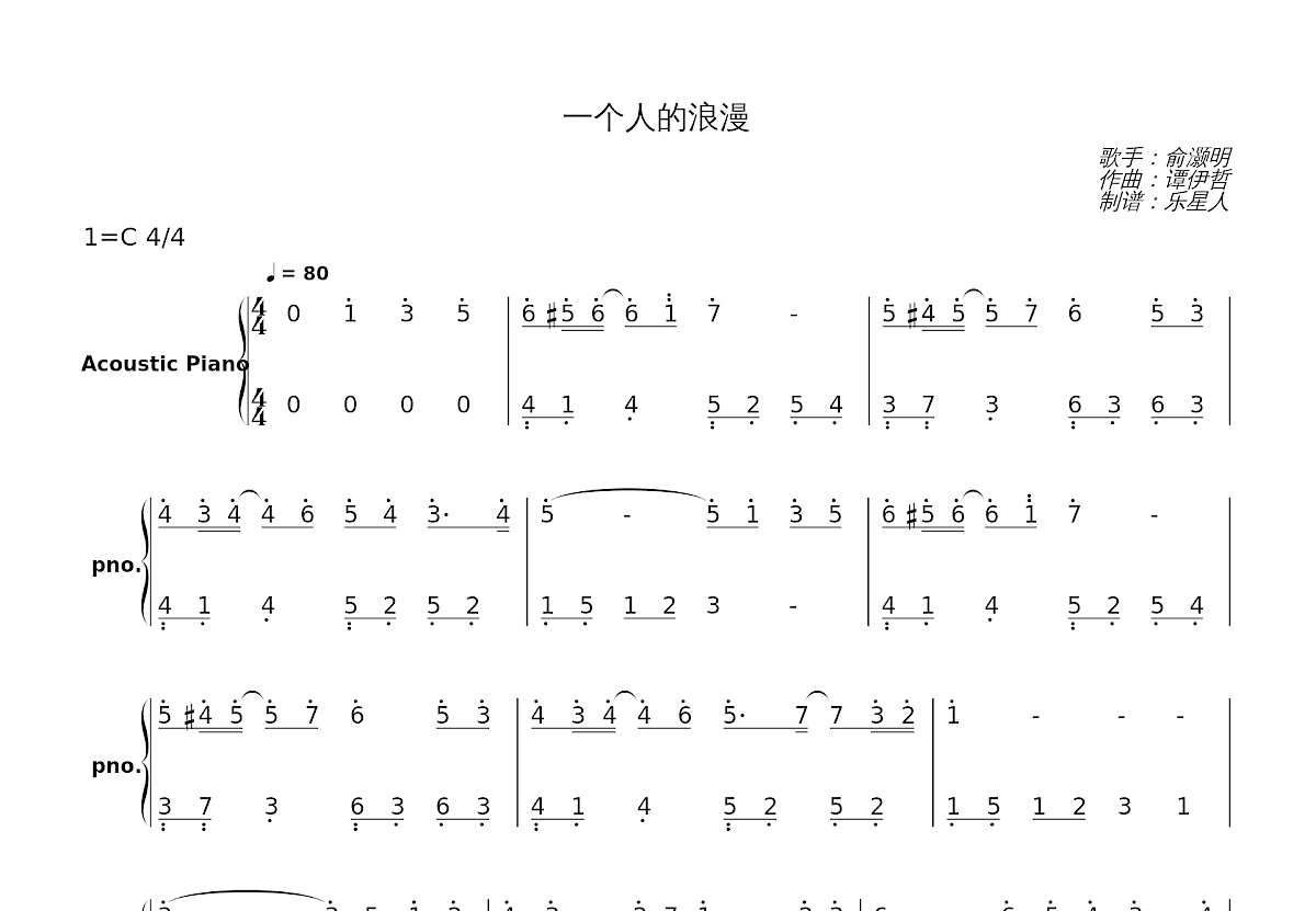 一个人吉他谱_叶琼琳_F调弹唱59%原版 - 吉他世界