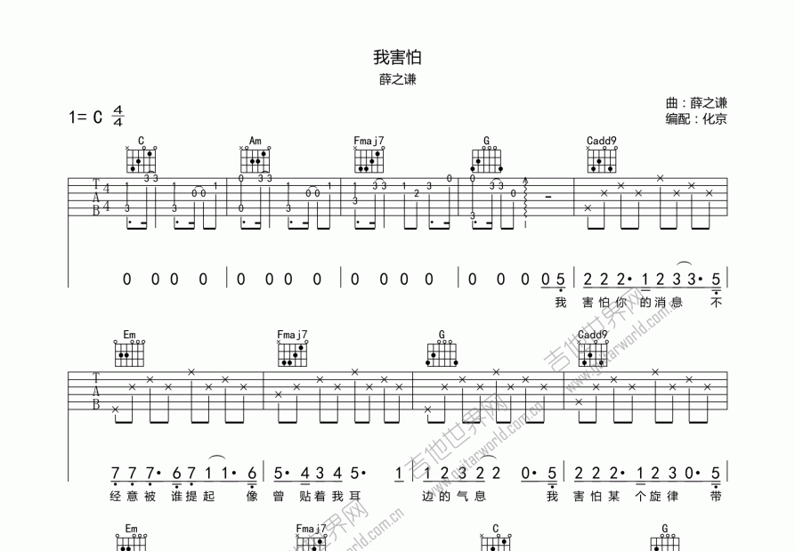 我害怕吉他谱