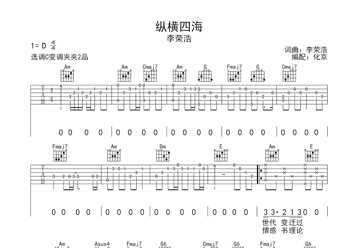 男人歌（小沈阳&高进 ） - 小沈阳 - 吉他谱(十三编配) - 嗨吉他