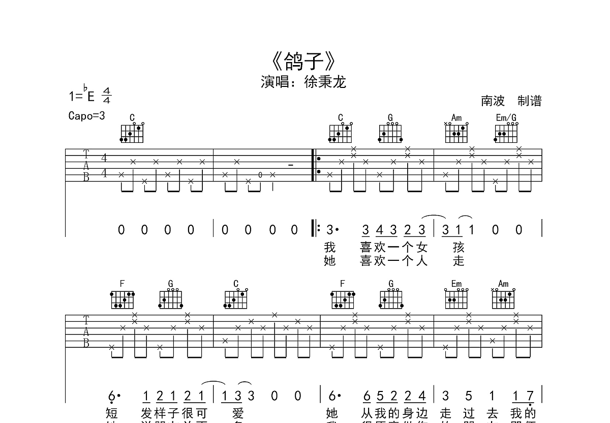 鸽子吉他谱_徐秉龙_c调弹唱73%原版 - 吉他世界