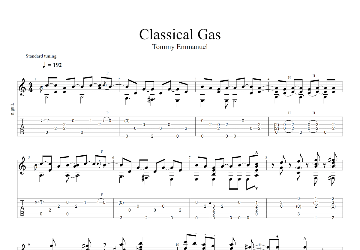 tommy emmanuel：classical gas吉他谱/六线谱（指弹吉他）_器乐乐谱_中国曲谱网