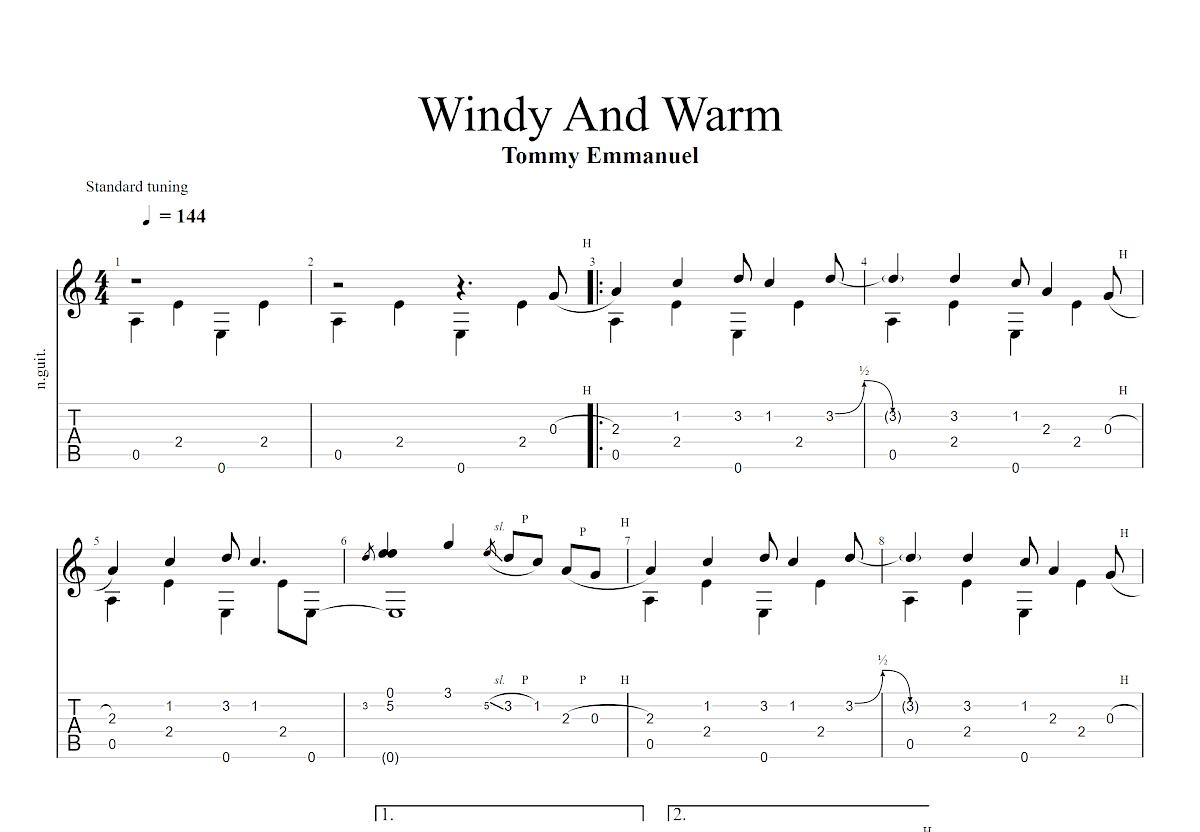 《Windy And Warm》,Tommy Emmanuel（六线谱 调六线吉他谱-虫虫吉他谱免费下载