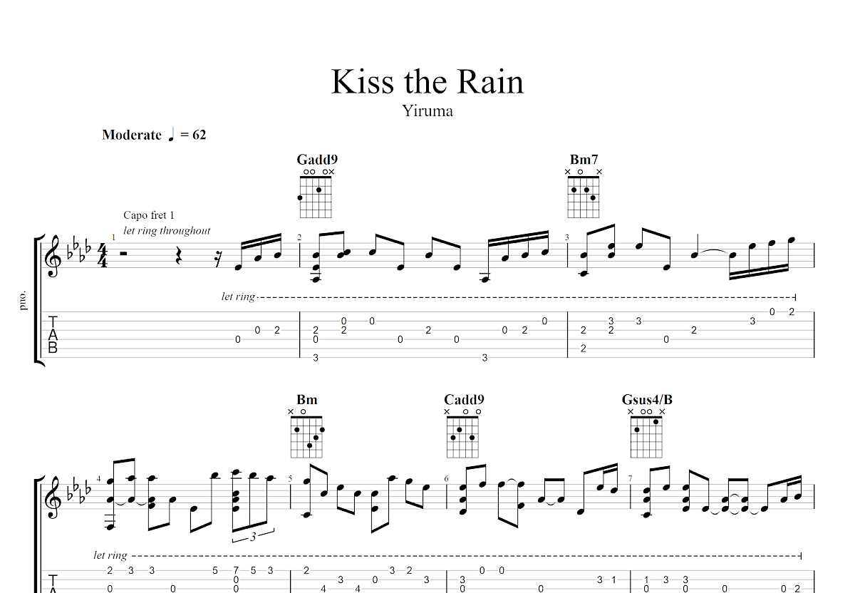 Kiss The Rain吉他谱_Yiruma_G调指弹 - 吉他世界