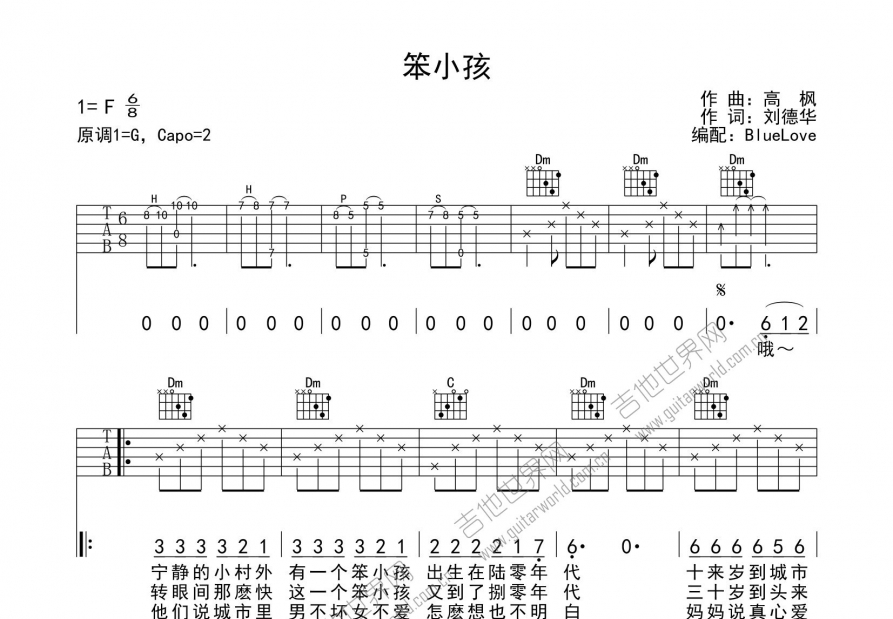 笨小孩吉他譜_劉德華_f調彈唱 - 吉他世界