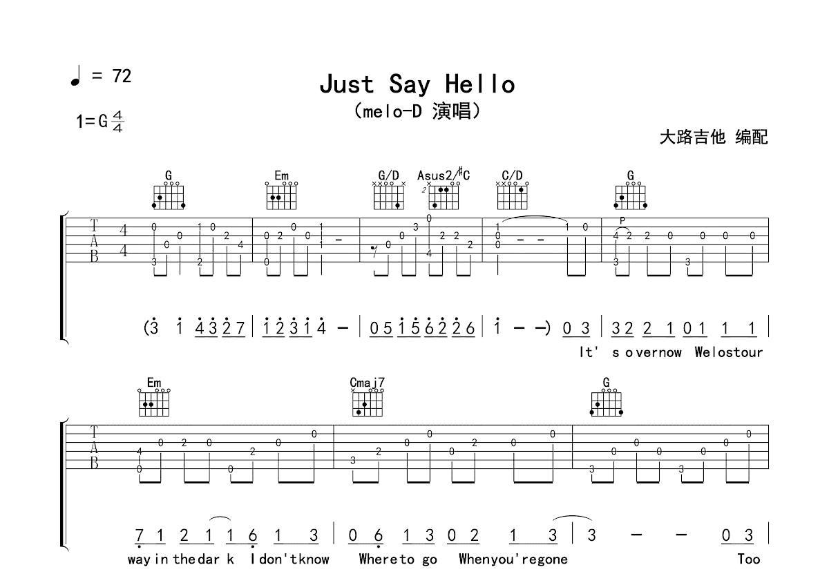 Hello sheet music by Adele (Easy Guitar Tab – 162228)