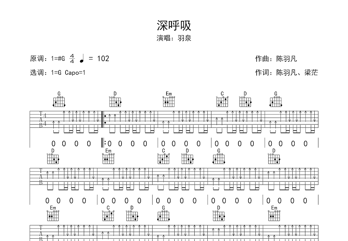 羽泉《亲爱的》吉他谱_AA制生活片尾曲_E调和弦指法_吉安蓝精乐器编配版 - 升诚吉他网