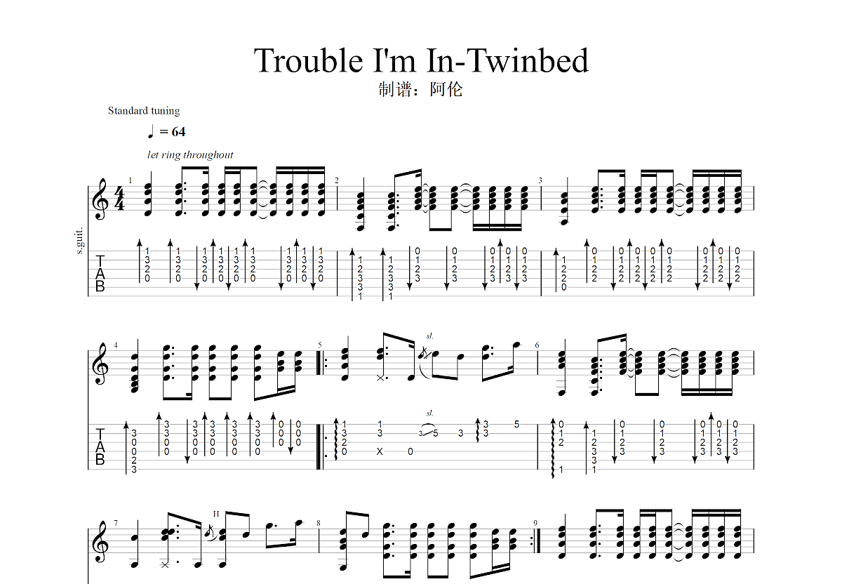 trouble im in钢琴谱图片