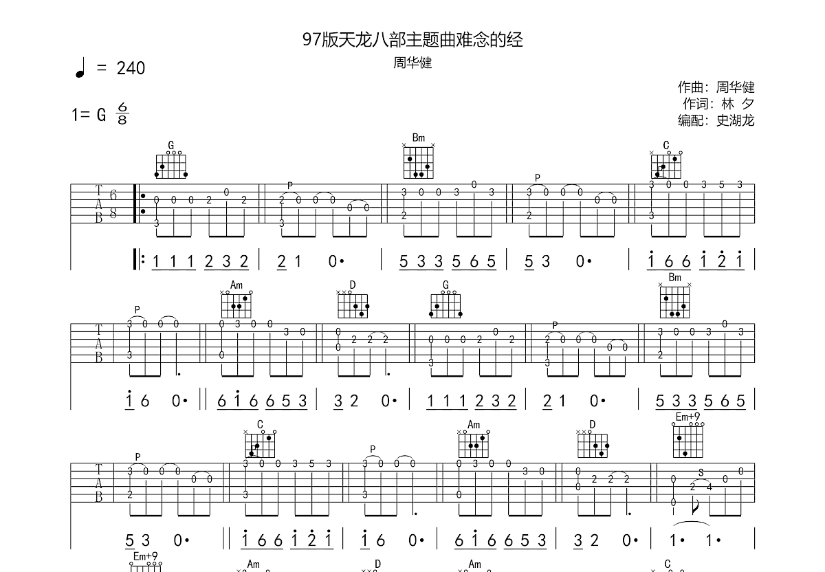 难念的经吉他谱_周华健_g调指弹 - 吉他世界