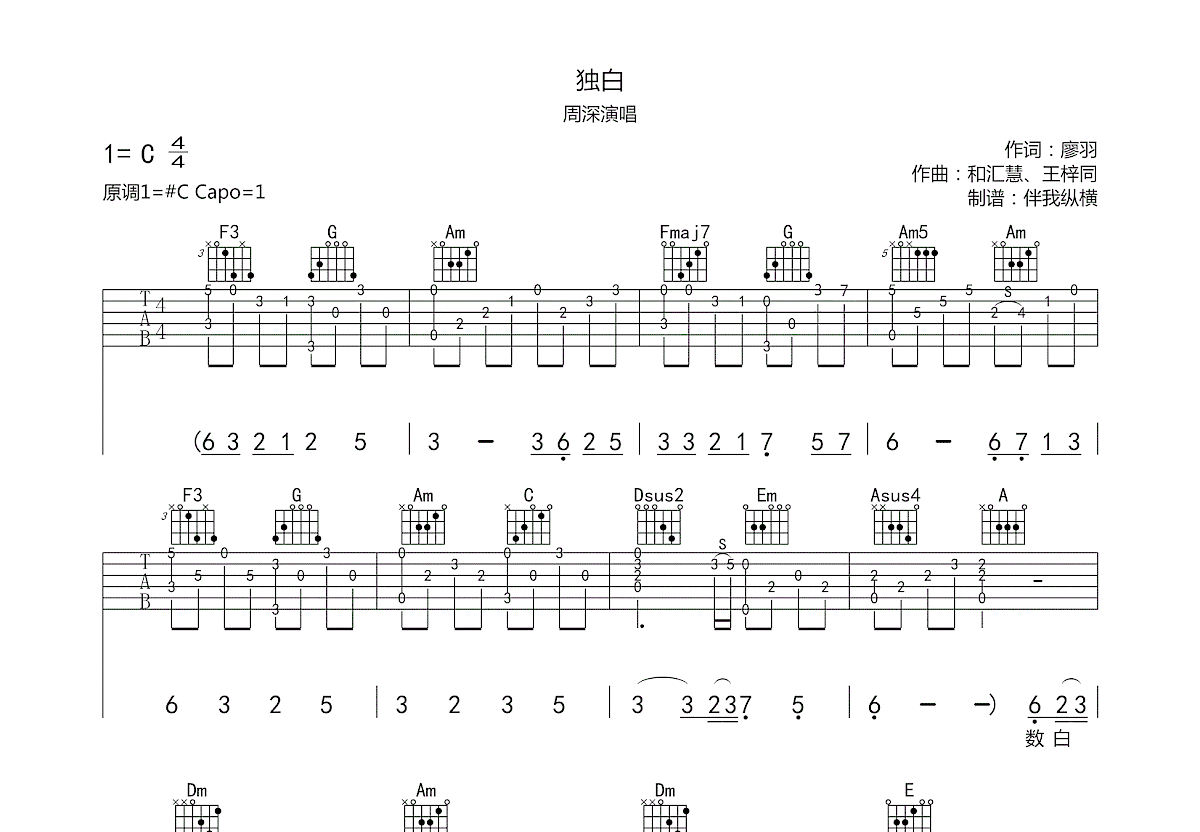 南常吉他谱 小海 进阶E♭大调民谣 弹唱谱-吉他谱中国