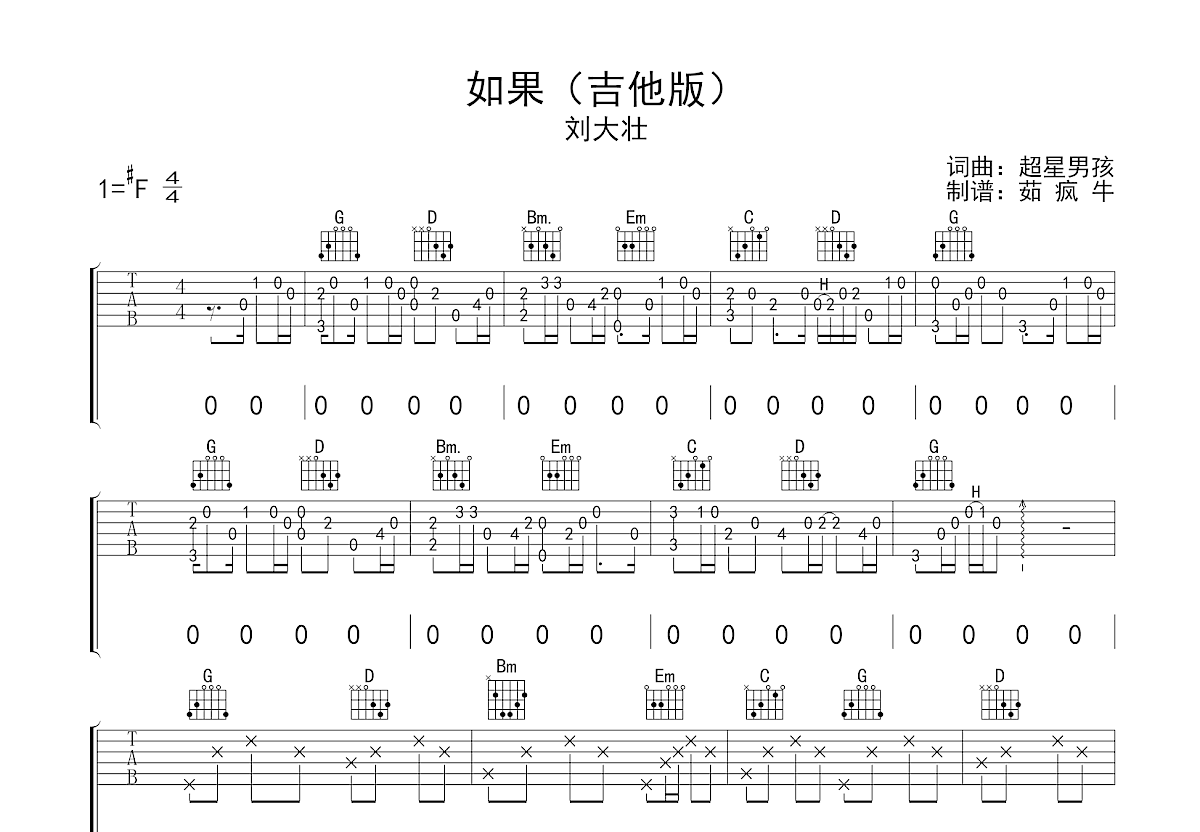 如果吉他谱 刘大壮 原版C调弹唱谱-吉他谱中国
