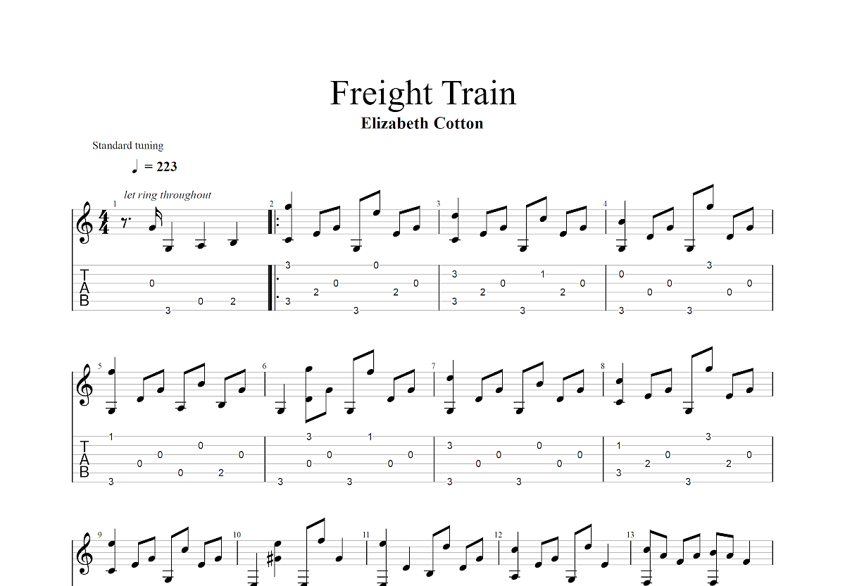 freight train吉他谱_elizabeth cotton_c调指弹 - 吉他世界