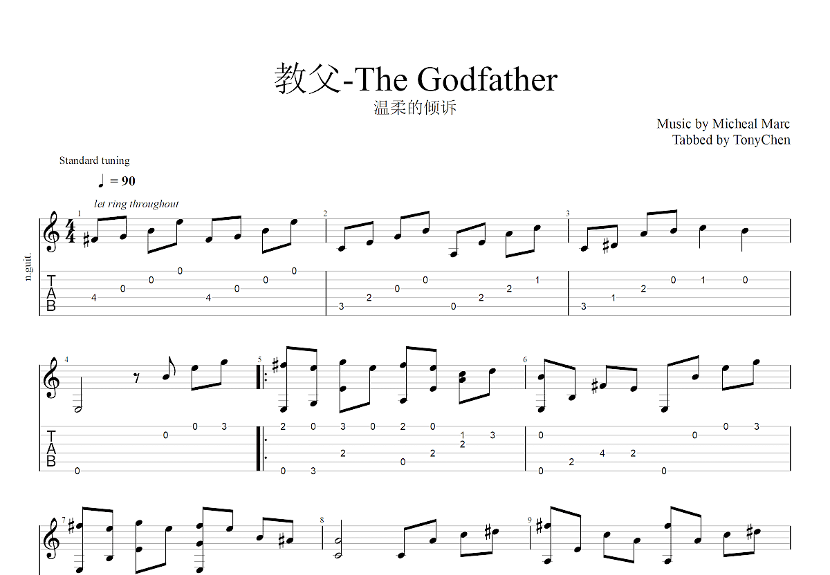 《Theme from the Godfather(教父主题曲)》,Guns N Roses（六线谱 调六线吉他谱-虫虫吉他谱免费下载