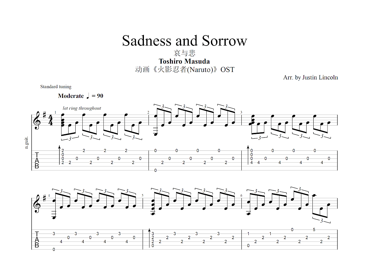 火影忍者-《Sadness And Sorrow》指弹吉他谱C调GTP六线吉他谱-虫虫吉他谱免费下载