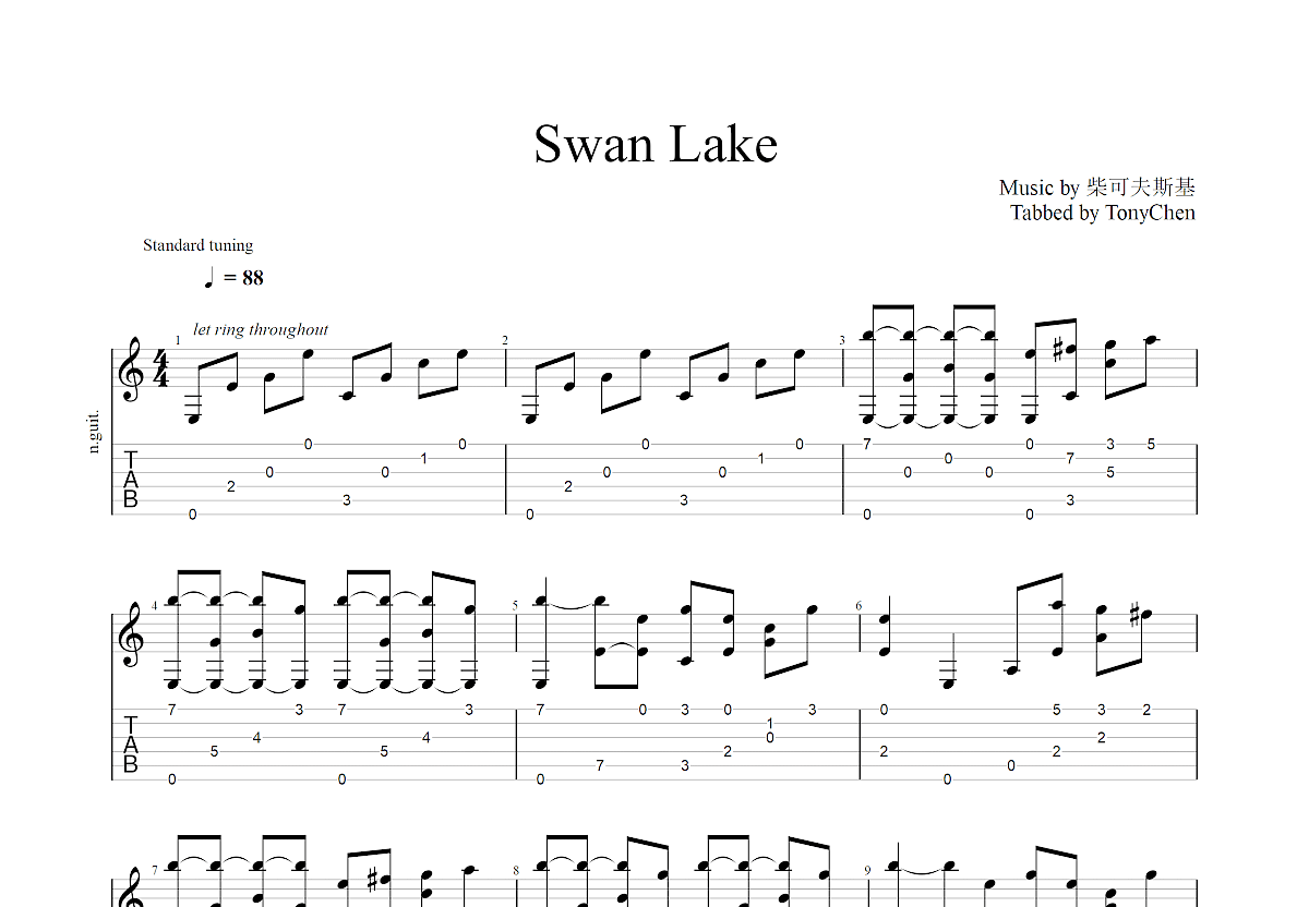 swan lake曲谱图片