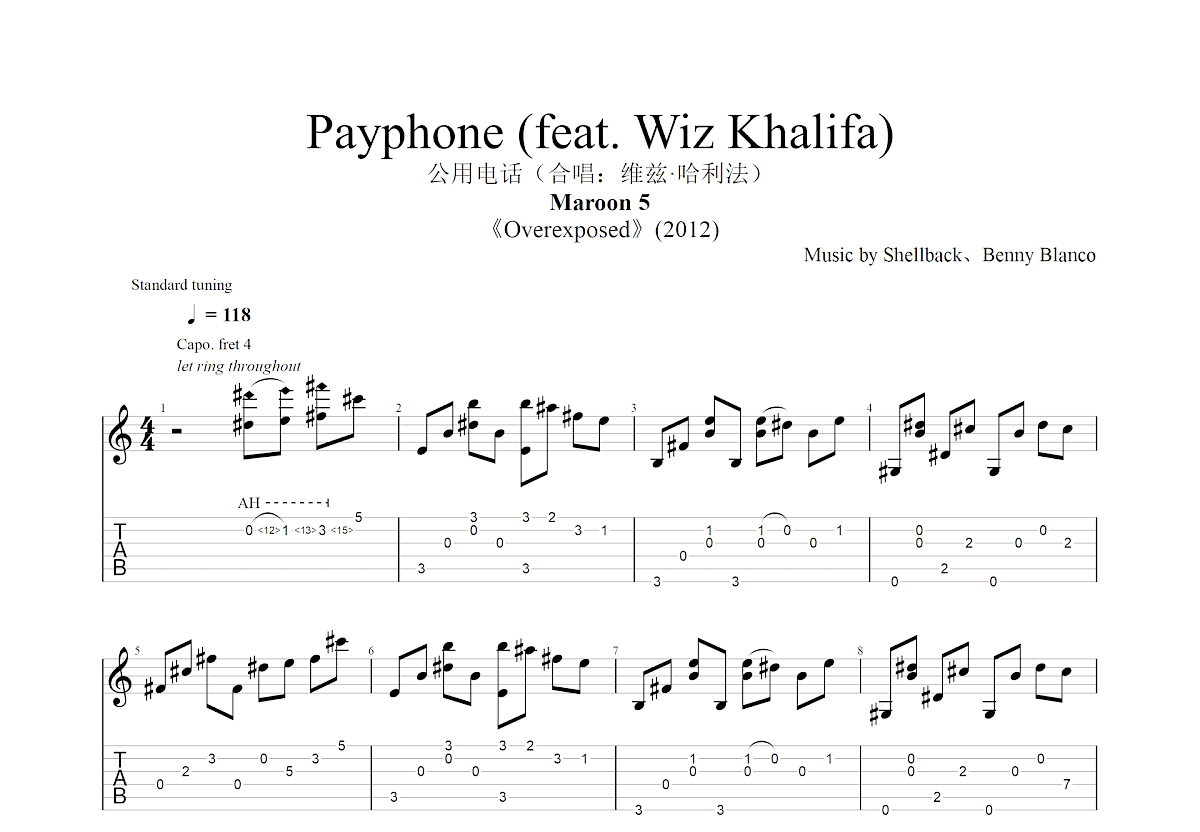Payphone | Sheet Music | Piano Score Free PDF Download | HK Pop Piano ...