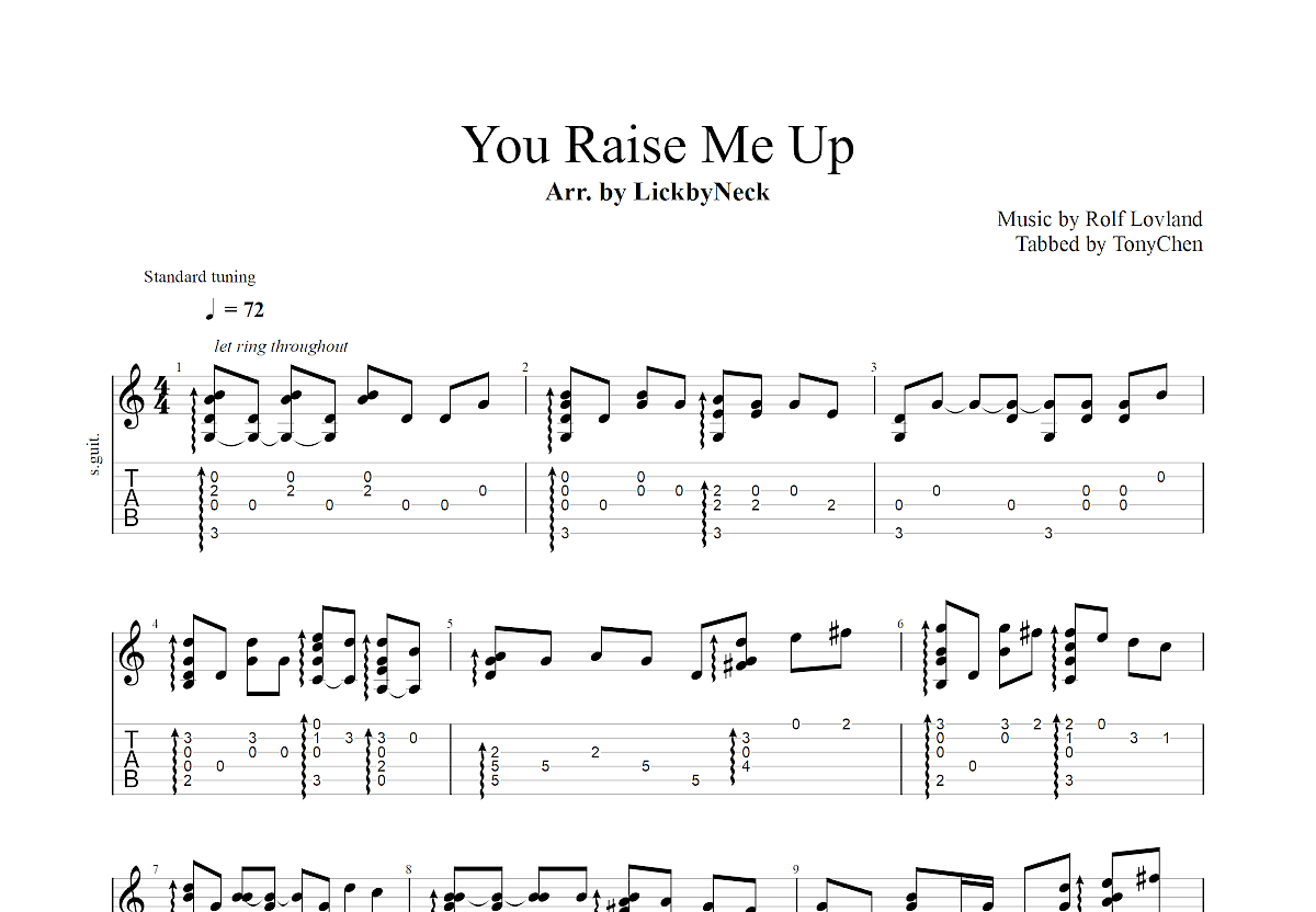 you raise me up曲譜圖片