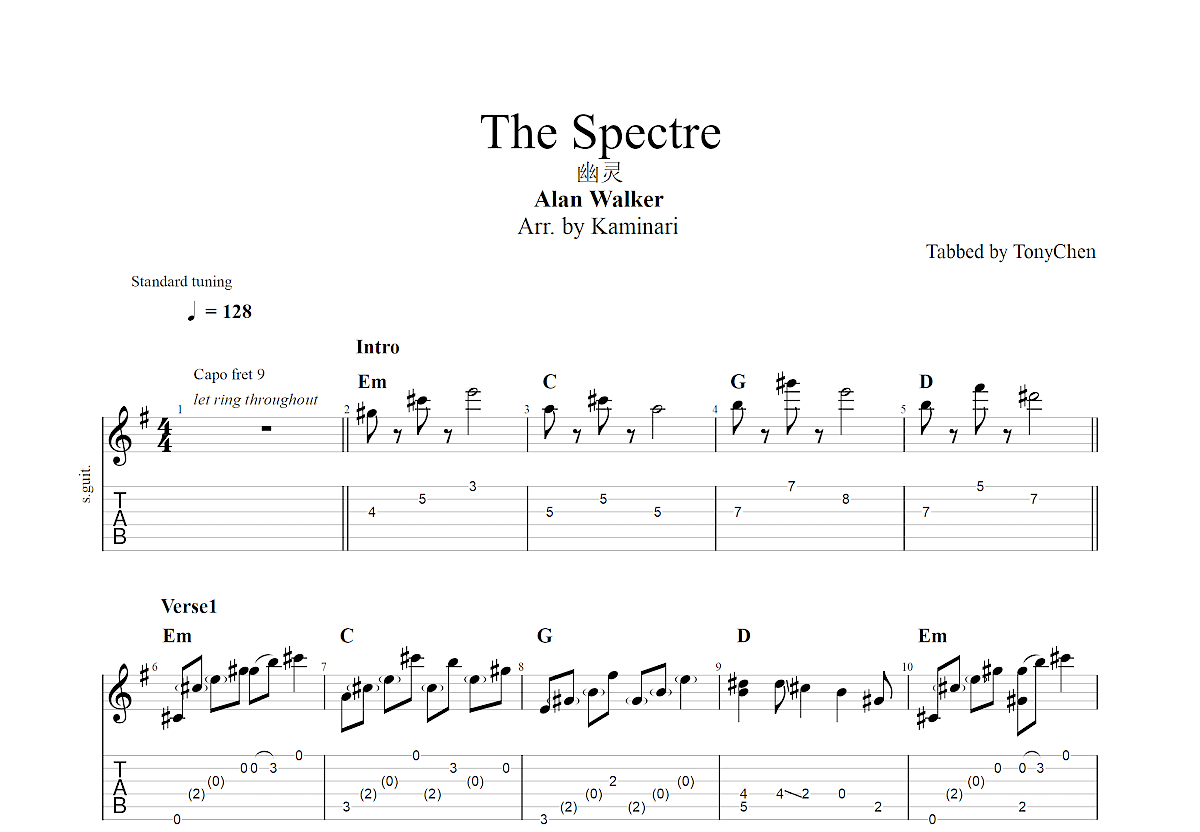 the spectre吉他谱指弹图片