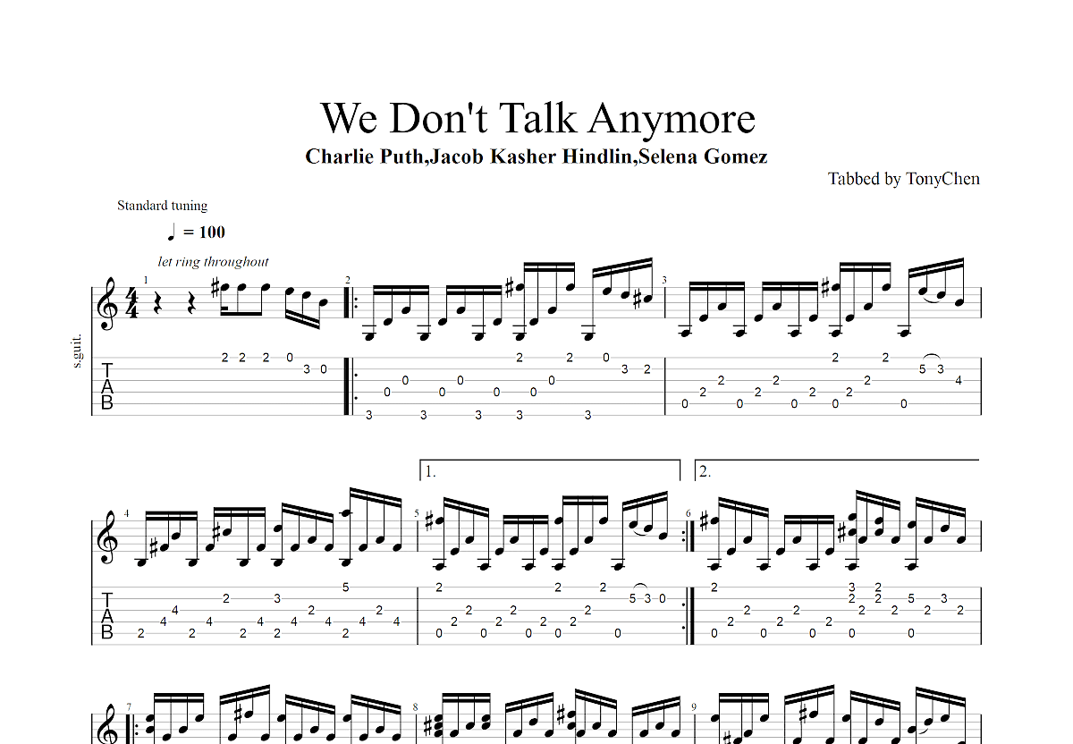 We Don't Talk Anymore吉他谱(gtp谱,指弹)_Andrew Foy