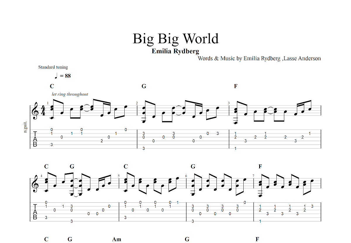Emilia-Big Big World 琴譜pdf-香港流行鋼琴協會琴譜下載 ★