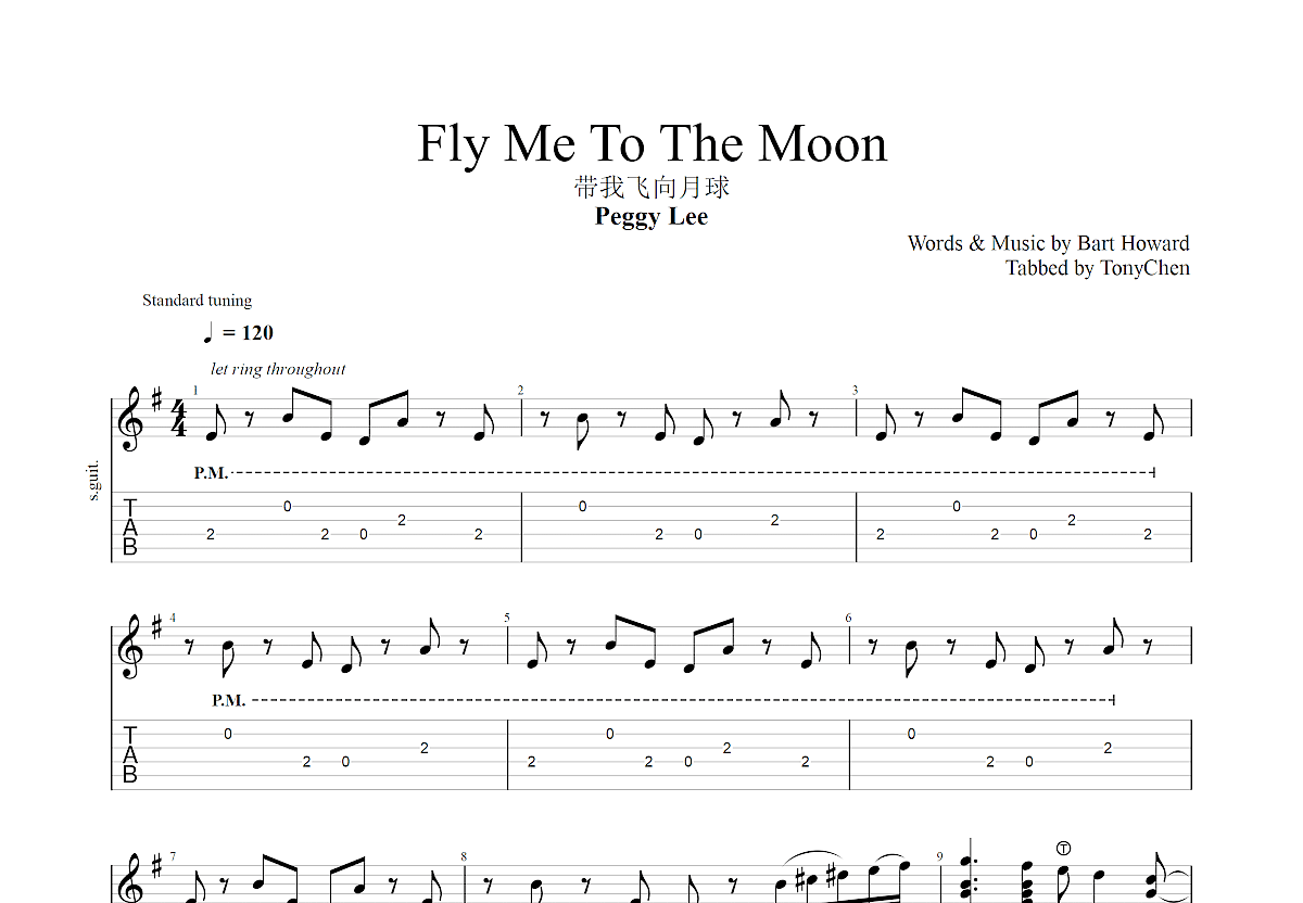 Fly Me To The Moon吉他谱_冈崎伦典,Bart Howard_C调指弹 - 吉他世界