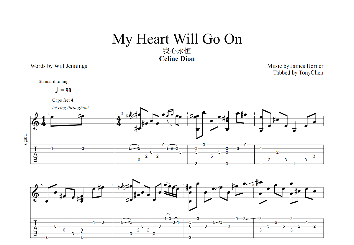 My Heart Will Go On吉他谱_Celine Dion_C调指弹 吉他世界