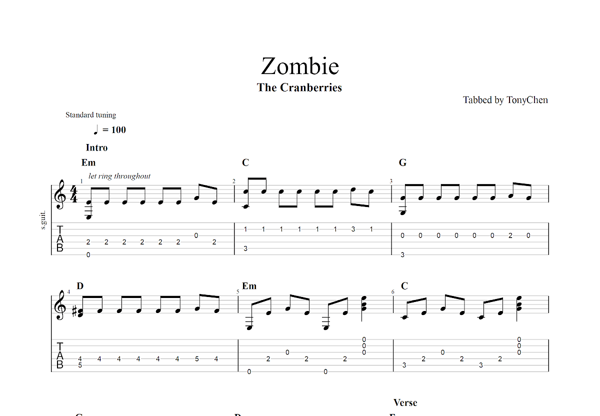 zombie 吉他谱-虫虫吉他谱免费下载