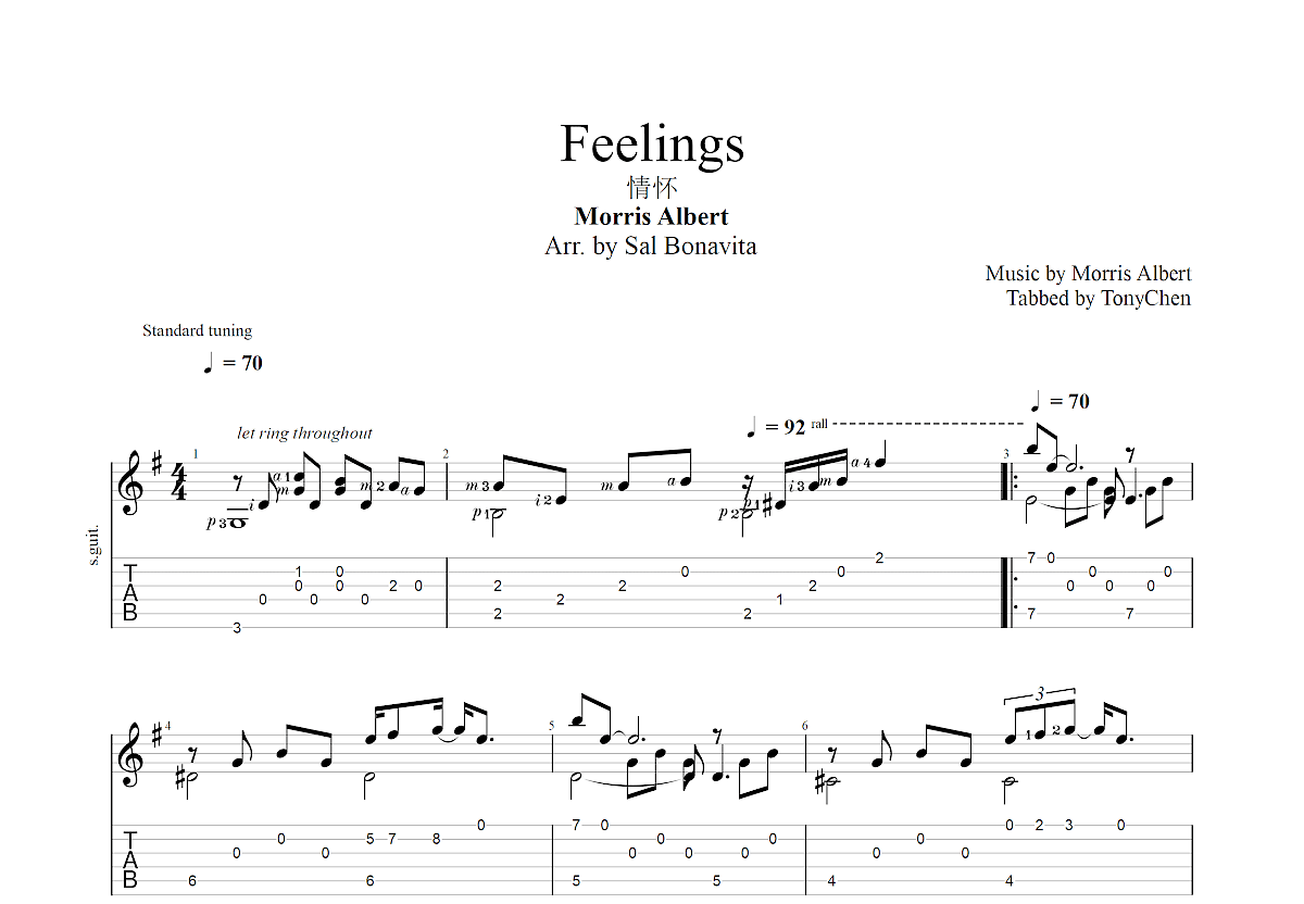 feelings曲谱图片