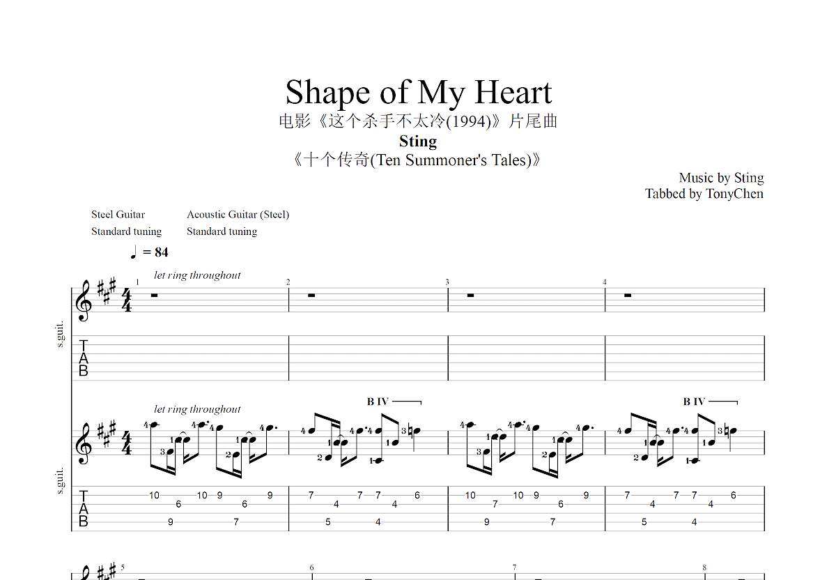 《Shape of my heart吉他谱》_Sting_E调_吉他图片谱2张 | 吉他谱大全