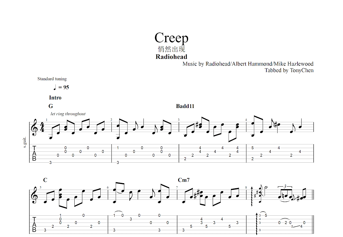 Creep（G调吉他弹唱版） 吉他谱-虫虫吉他谱免费下载