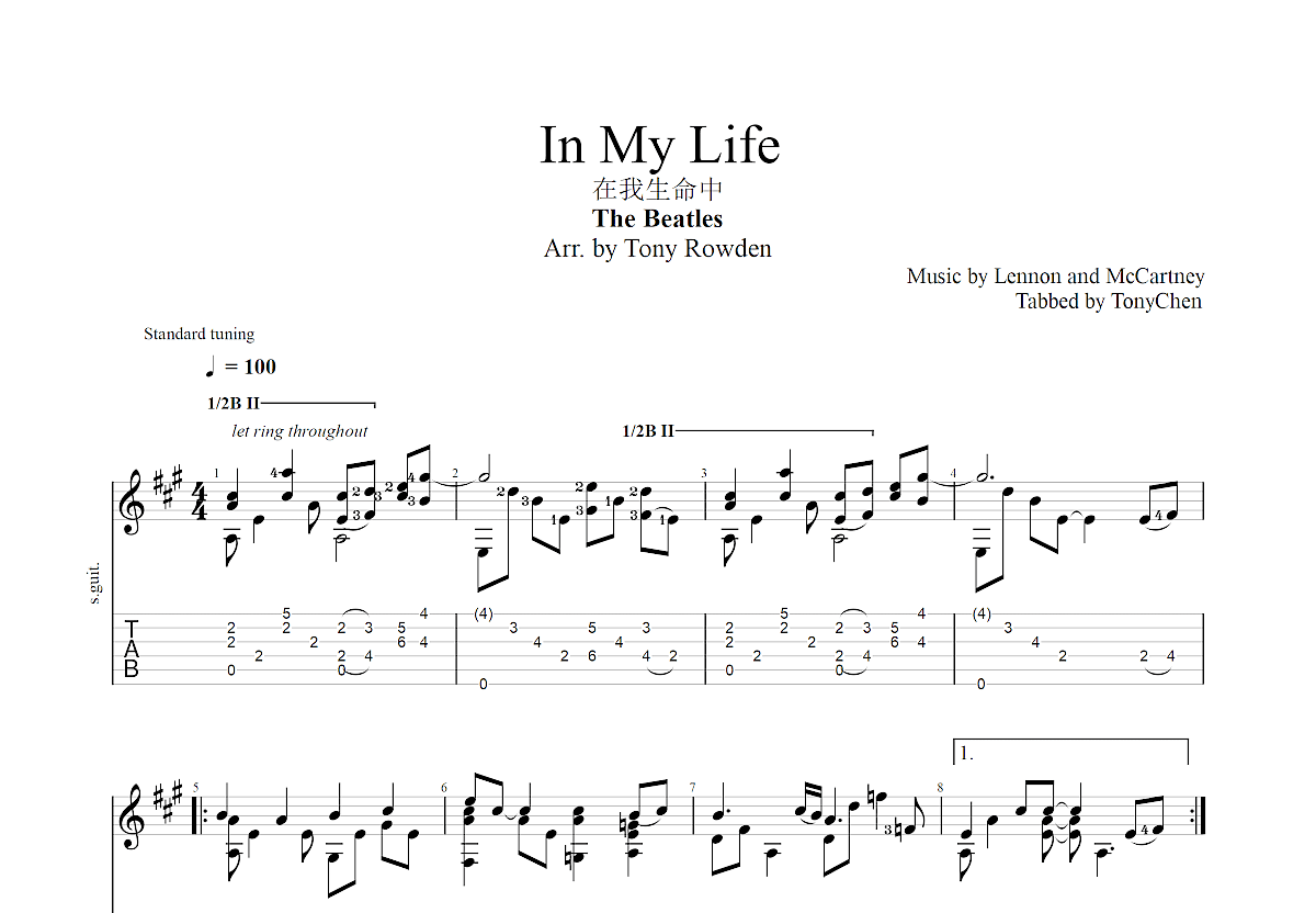 It's my life吉他谱/六线谱（电吉他 双吉他版）_器乐乐谱_中国曲谱网