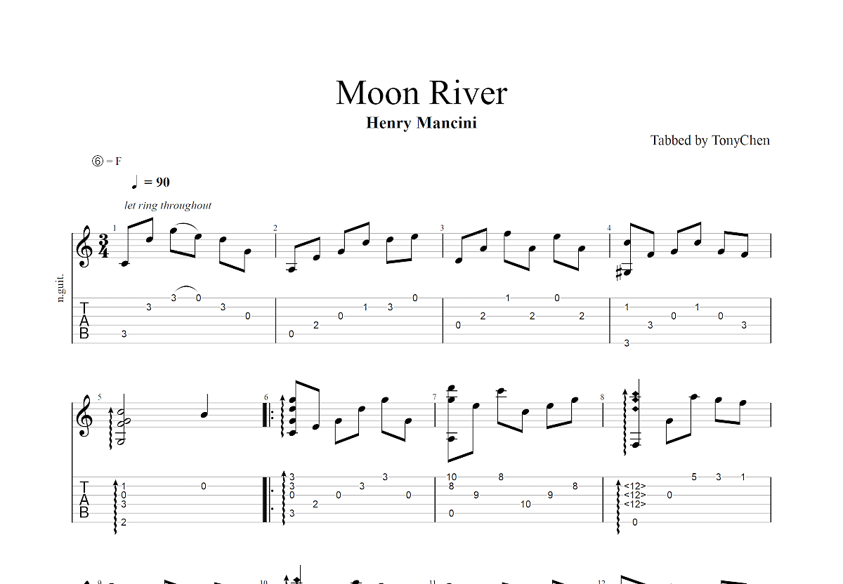 《Moon River》吉他谱_吉他弹唱谱 - 打谱啦