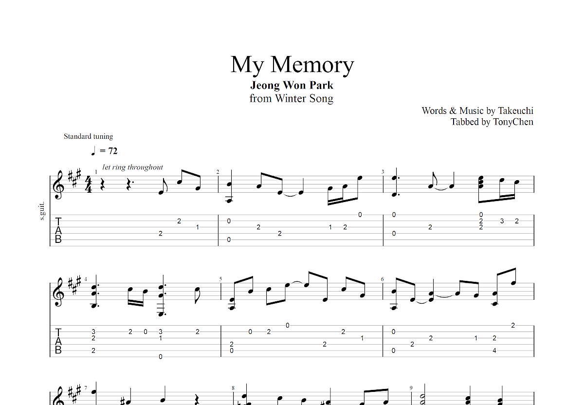 my memory曲谱图片