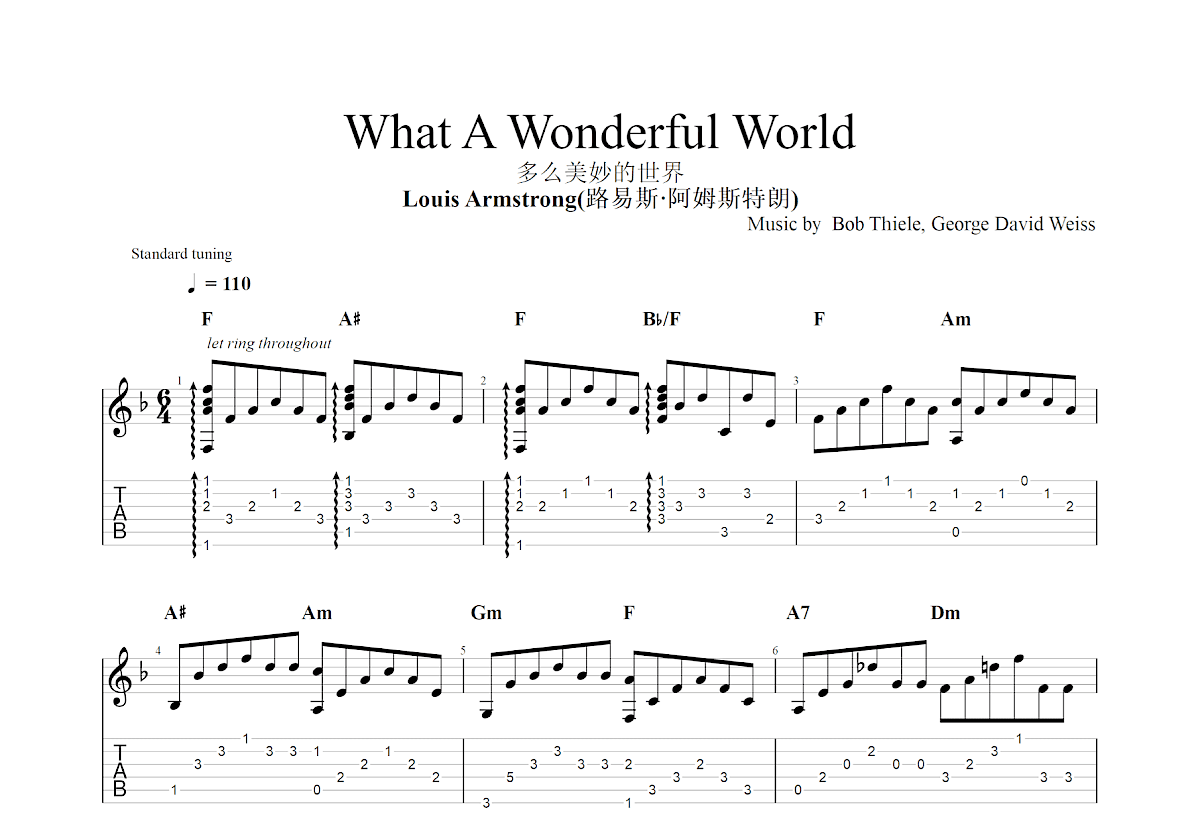 How To Play What A Wonderful World On Ukulele What A Wonderful World吉他谱_(路易斯·阿姆斯特朗_F调指弹 - 吉他世界