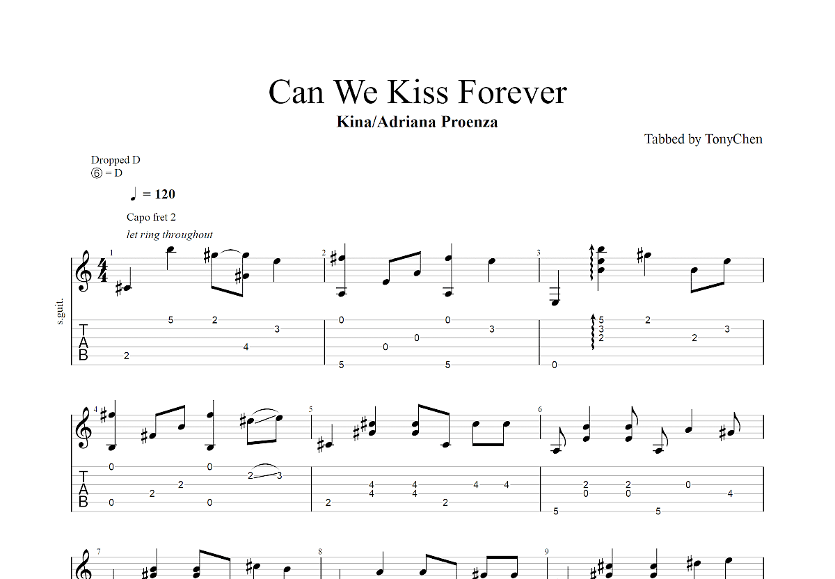 Can We Kiss Forever吉他谱_Kina/Adriana Proenza_C调指弹 吉他世界
