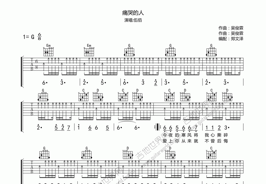 痛苦的人吉他譜_伍佰_g調彈唱 - 吉他世界