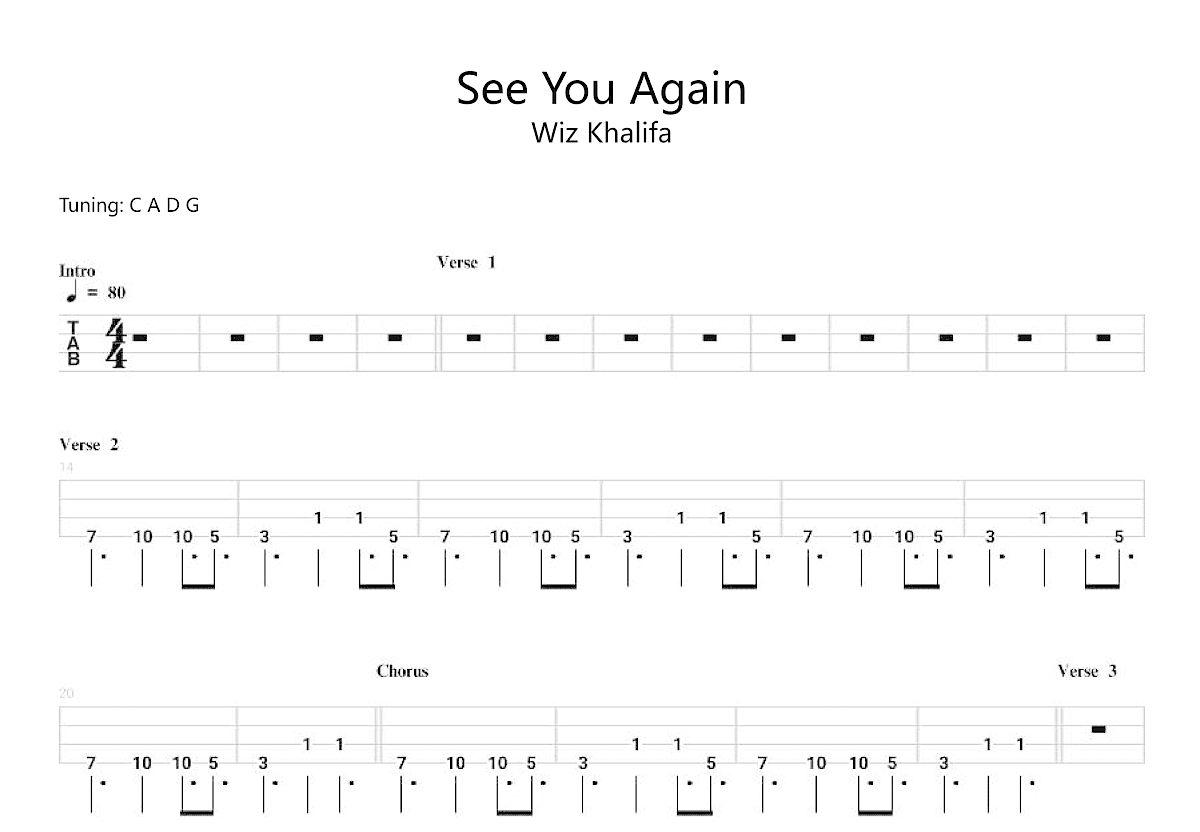 吉他源-See You Again吉他独奏谱-指弹谱-吉他源
