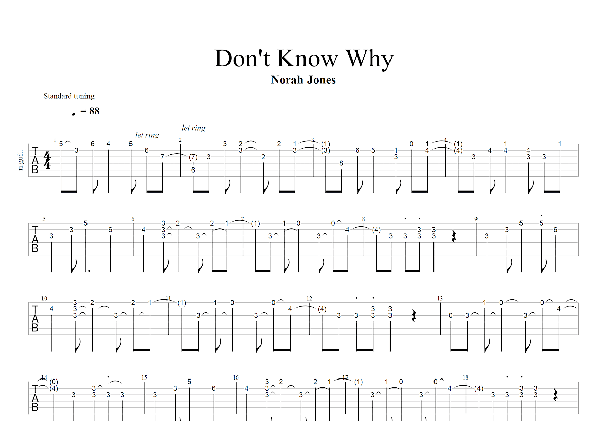 Dont Know Why吉他谱_Norah Jones_降B总谱 吉他世界