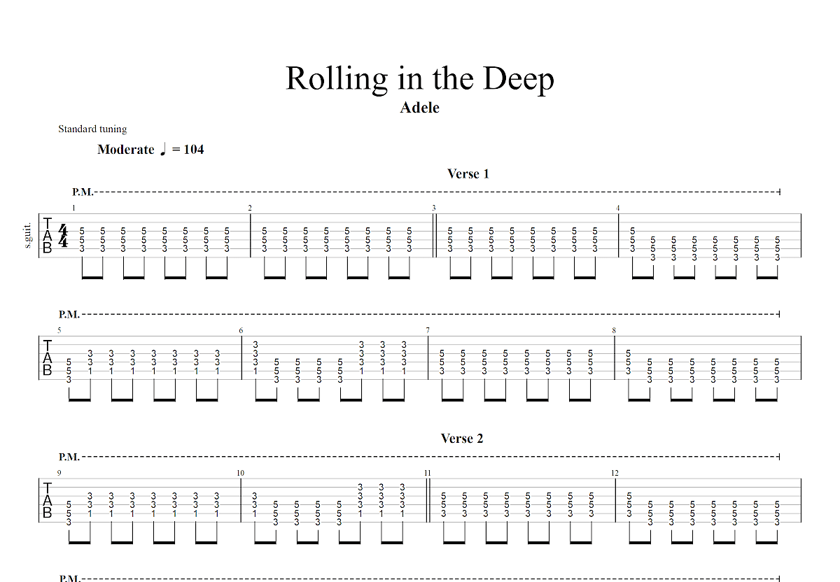 Rolling In The Deep Sheet Music | Adele | Guitar Tab (Single Guitar)
