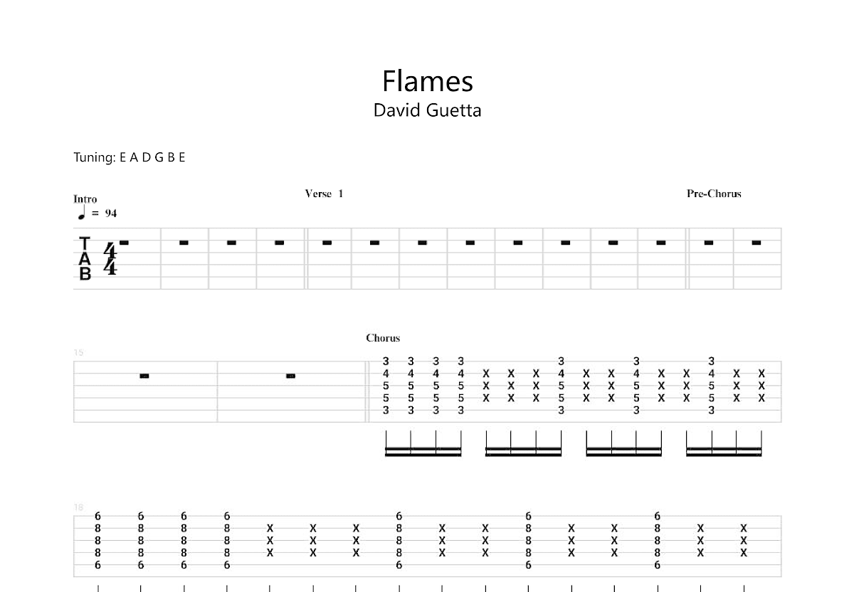 flames吉他谱_david guetta_降a乐队总谱 - 吉他世界