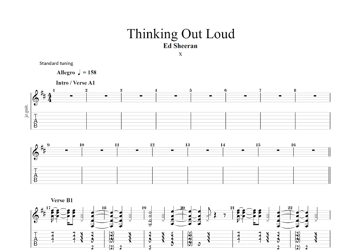 Thinking Out Loud吉他谱(gtp谱,总谱)_Ed Sheeran(艾德·希兰 / 红发艾德)
