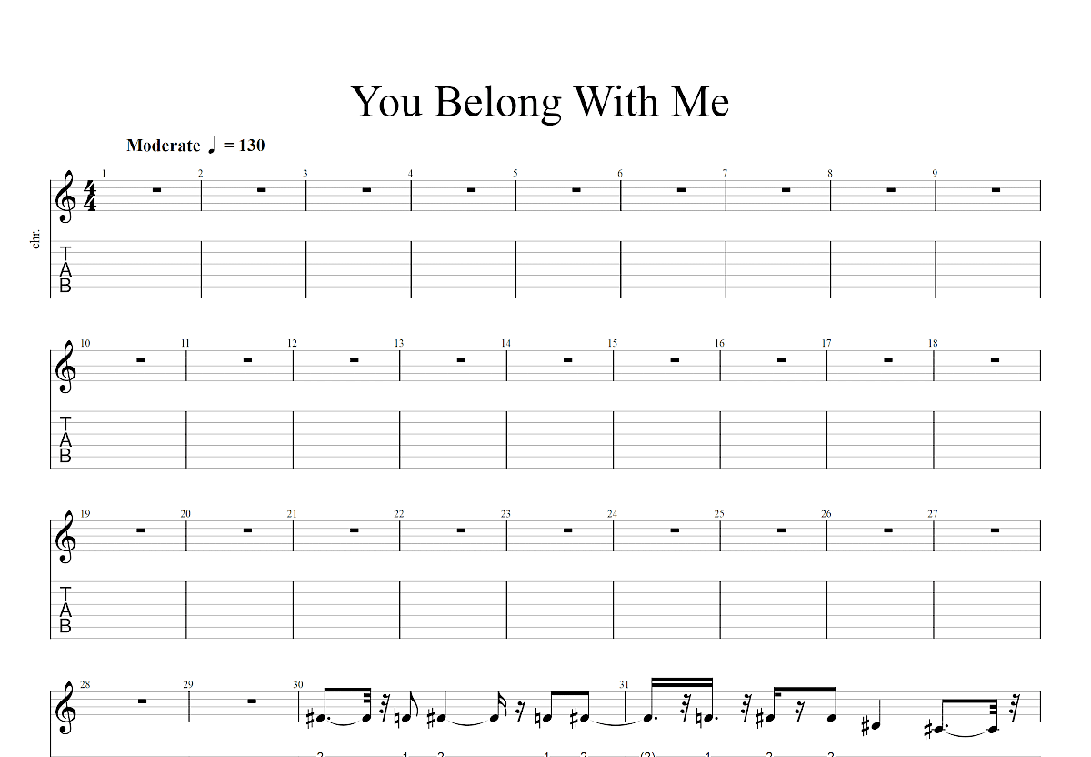 《you belong to me》,（六线谱 调六线吉他谱-虫虫吉他谱免费下载