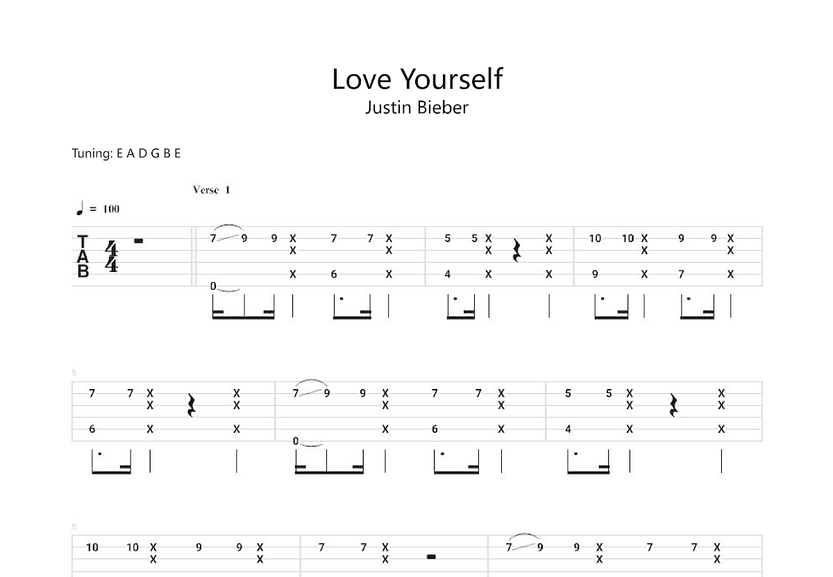Love yourself吉他谱 - Justin Bieber - 吉他弹唱谱 - 琴谱网