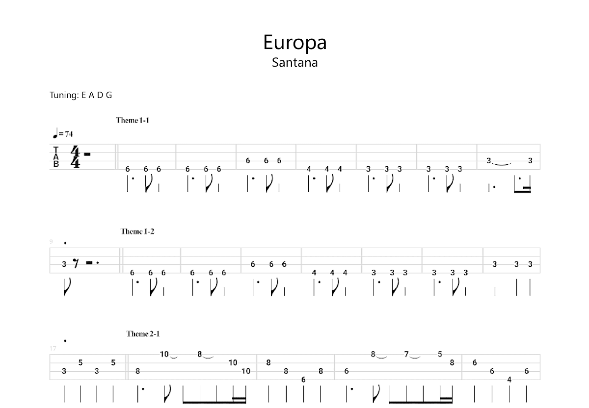 Europa Sheet Music | Santana | Guitar Ensemble